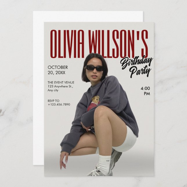 Convite Foto de aniversário da revista Fashion (Frente/Verso)