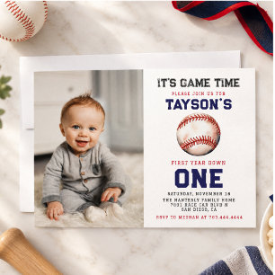 Convite Foto de aniversário de 1 ano Baseball First Year D