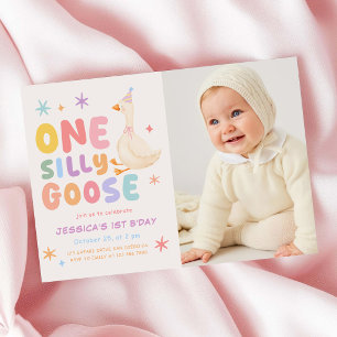 Convite Foto de Aniversário de 1 Ano da Menina Gansa Boba