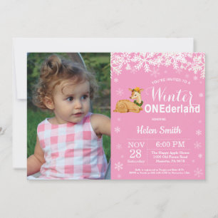 Convite Foto de aniversário de 1 ano da menina veado Onede