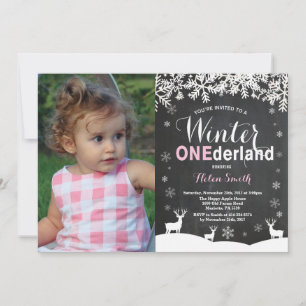 Convite Foto de Aniversário de 1 ano da Menina Winter Oned