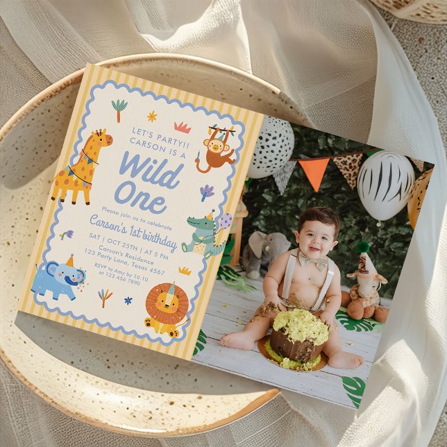 Convite Foto de Aniversário de 1 Ano de Animais Fofos da S (Criador carregado)