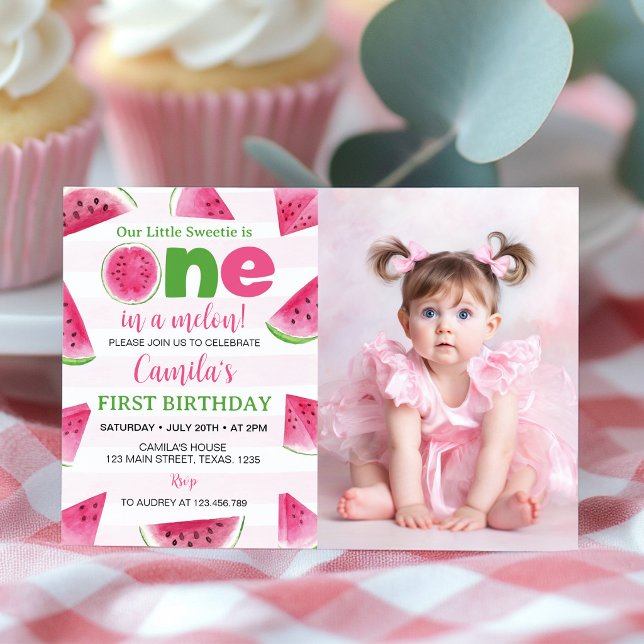 Convite Foto de Aniversário de 1 Ano One In A Melon com Me (Criador carregado)
