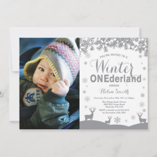 Convite Foto de Aniversário de 1 ano Winter Onederland Sno