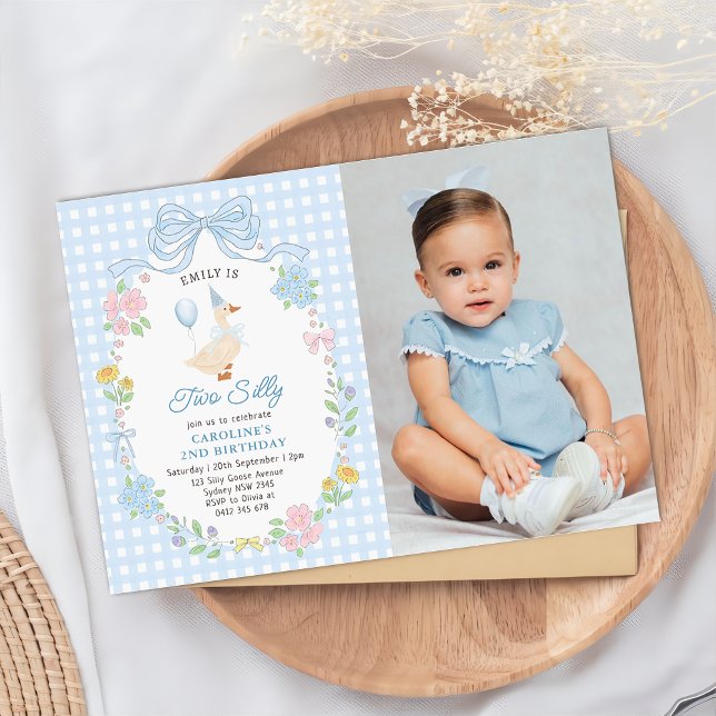 Convite Foto de aniversário de 2 anos com arco floral Two  (Criador carregado)
