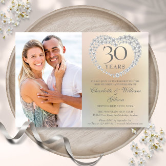 Convite Foto de Aniversário de 30 Anos de Casamento Pearl