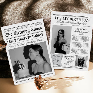 Convite Foto de Aniversário de 30 Anos em Jornal Antigo