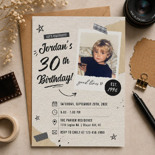 Convite Foto de Aniversário de 30 anos Vintage Retro