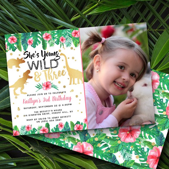 Convite Foto de aniversário de 3 anos de Jovem Selvagem e  (Criador carregado)