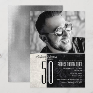 Convite Foto de Aniversário de 40 anos , Mármore Preto e B