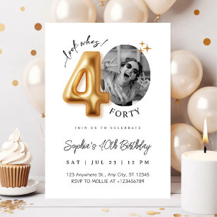 Convite Foto de Aniversário de 40 anos Minimalista Moderna