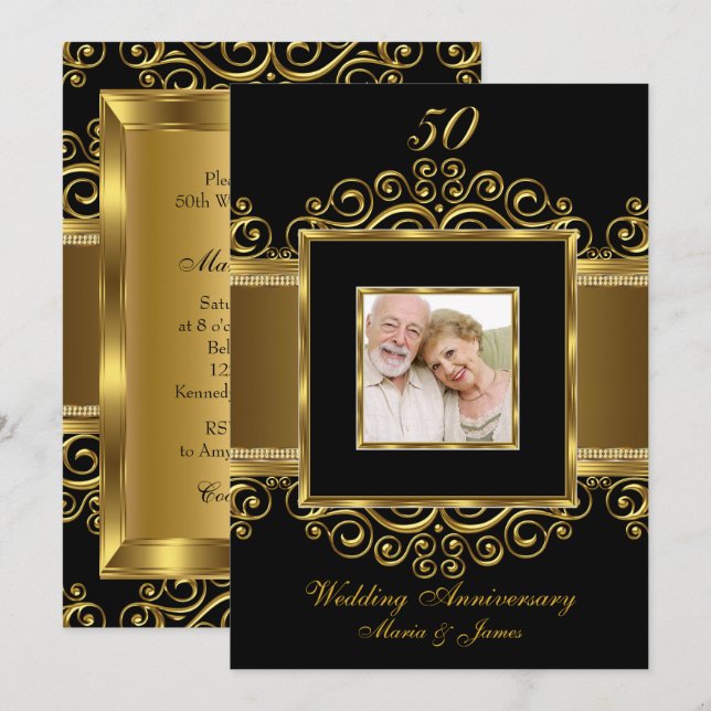 Convite Foto de Aniversário de 50 anos com Redemoinho de O (Frente/Verso)
