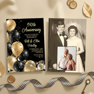 Convite Foto de Aniversário de 50 Anos de Casamento Então