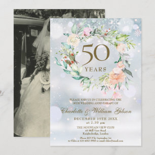 Convite Foto de Aniversário de 50 Anos de Casamento Floral