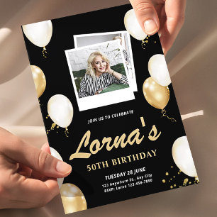 Convite Foto de Aniversário de 50 Anos • Preto Dourado Ele