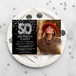 Convite Foto de Aniversário de 50 anos Surpresa Preta e Pr