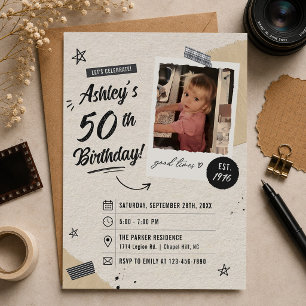Convite Foto de Aniversário de 50 anos Vintage Retro