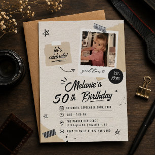 Convite Foto de Aniversário de 50 anos Vintage Retro