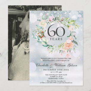 Convite Foto de aniversário de 60 anos de casamento Floral