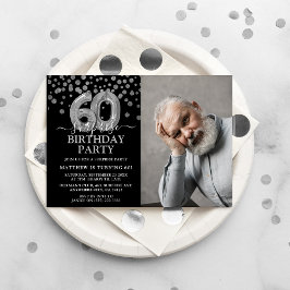 Convite Foto de Aniversário de 60 anos Surpresa Preta e Pr