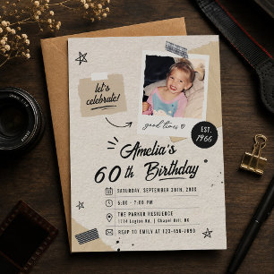 Convite Foto de Aniversário de 60 anos Vintage Retro