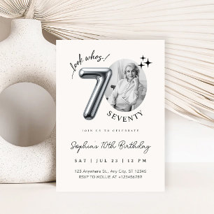Convite Foto de Aniversário de 70 anos Minimalista Moderna