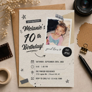 Convite Foto de Aniversário de 70 anos Vintage Retro