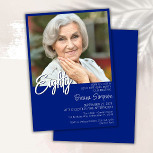 Convite Foto de Aniversário de 80 anos Azul Real