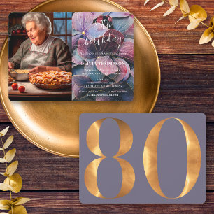 Convite Foto de Aniversário de 80 anos com Hortênsias Dour