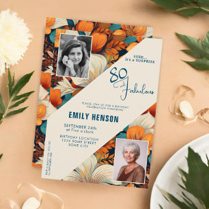 Convite Foto de aniversário de 80 anos e fabuloso com padr