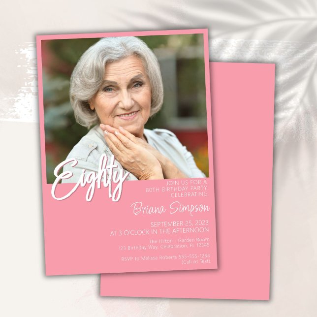Convite Foto de Aniversário de 80 anos Rosa (Criador carregado)