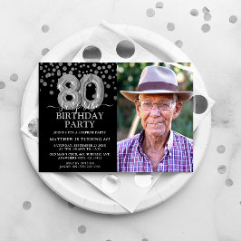 Convite Foto de Aniversário de 80 anos Surpresa Preta e Pr
