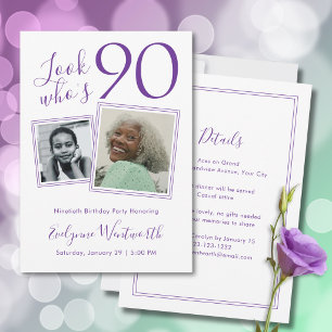 Convite Foto de Aniversário de 90 Anos com Letra Minimalis