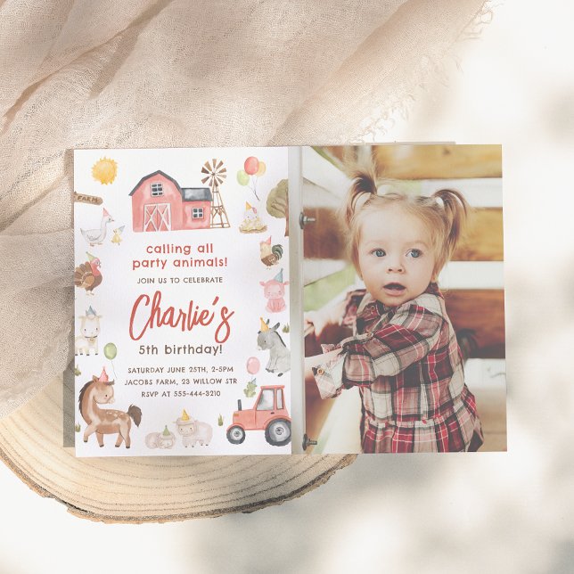 Convite Foto de Aniversário de Animais de Exploração (Criador carregado)