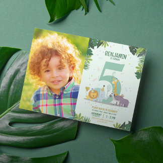 Convite Foto de Aniversário de Animais Safari Selva