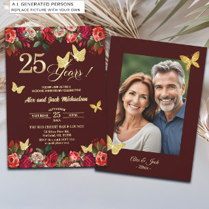 Convite Foto de Aniversário de Casamento de 25 Anos Floral