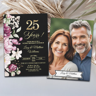 Convite Foto de Aniversário de Casamento de 25 Anos Floral
