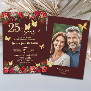 Convite Foto de Aniversário de Casamento de 25 Anos Floral