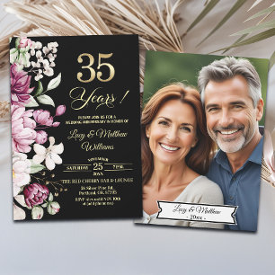 Convite Foto de Aniversário de Casamento de 35 Anos Floral