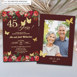 Convite Foto de Aniversário de Casamento de 45 Anos Elegan