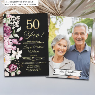 Convite Foto de Aniversário de Casamento de 50 anos Elegan