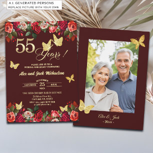 Convite Foto de Aniversário de Casamento de 55 anos Elegan