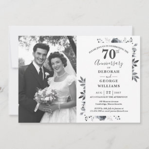Convite Foto de aniversário de casamento de 70 anos em flo