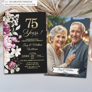 Convite Foto de Aniversário de Casamento de 75 anos Elegan