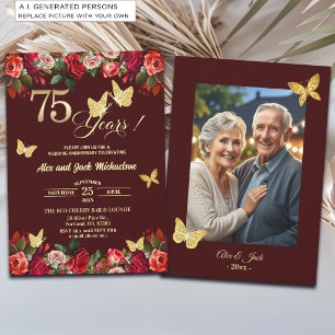 Convite Foto de Aniversário de Casamento de 75 anos Elegan