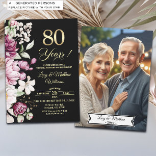 Convite Foto de Aniversário de Casamento de 80 anos Elegan