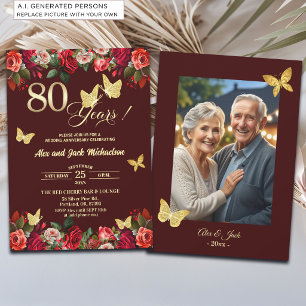 Convite Foto de Aniversário de Casamento de 80 anos Elegan