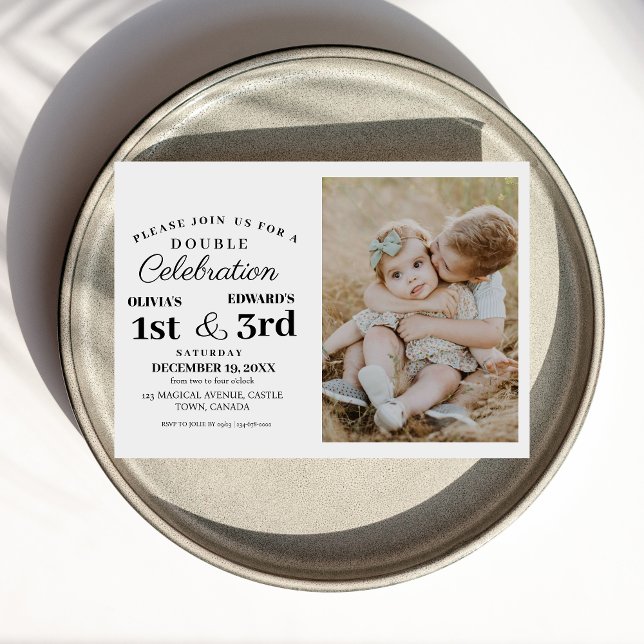 Convite Foto de Aniversário de Celebração Dupla Moderna 1r (Criador carregado)