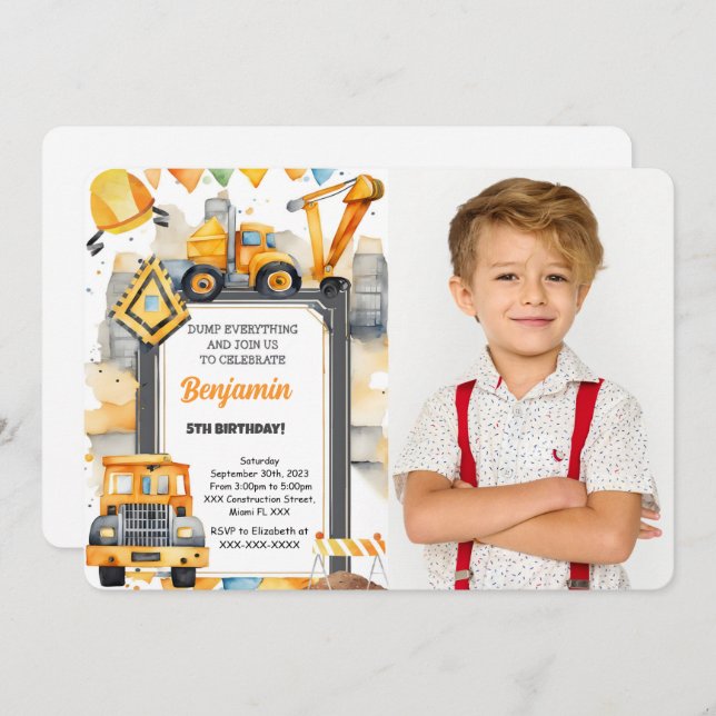 Convite Foto de aniversário de construção (Frente/Verso)