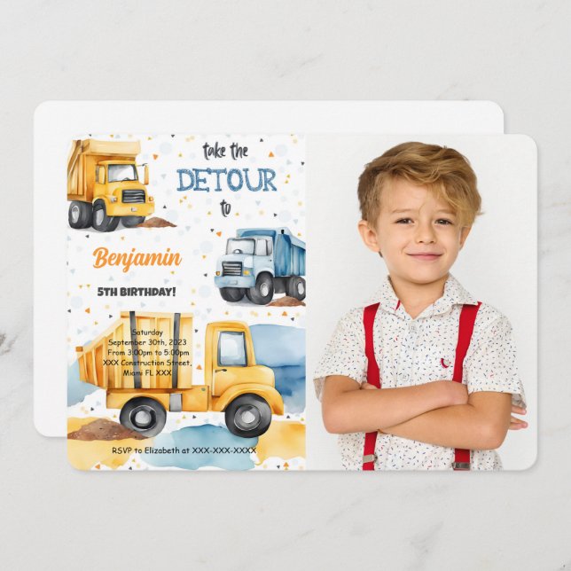 Convite Foto de aniversário de construção (Frente/Verso)